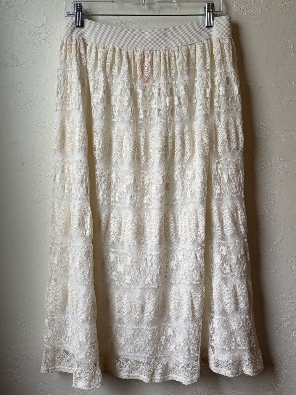 Magic Ivory Lace Tiered Midi Skirt Boho Feminine Flowy 1X - Picture 6 of 6